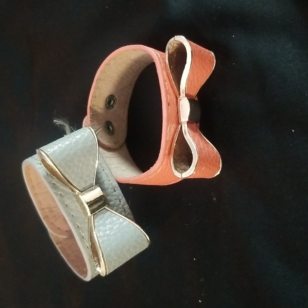 Bow Cuff Bracelets in Peach and Gray